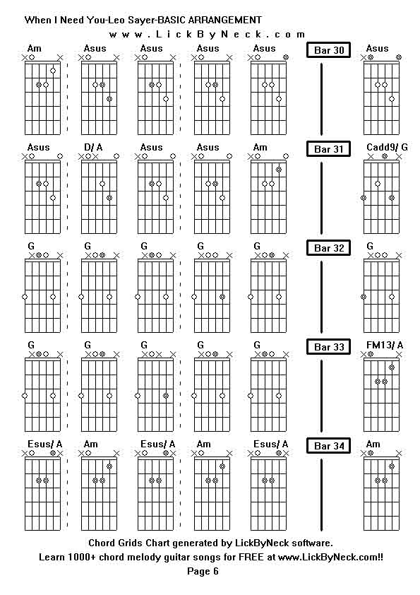 Chord Grids Chart of chord melody fingerstyle guitar song-When I Need You-Leo Sayer-BASIC ARRANGEMENT,generated by LickByNeck software.